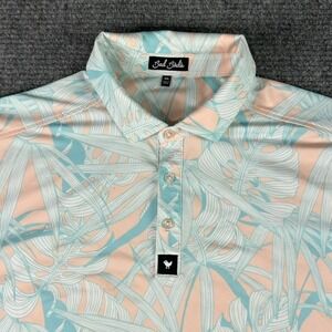 Bad Birdie Tropical Pastel‎ Leaf Polo Shirt Mens 2XL Pink Blue Stretch Golf Tee